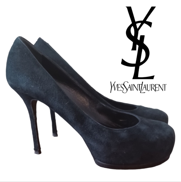 YSL Yves Saint Laurent Tribtoo Black Suede Leather Platform Pump - Picture 2 of 16